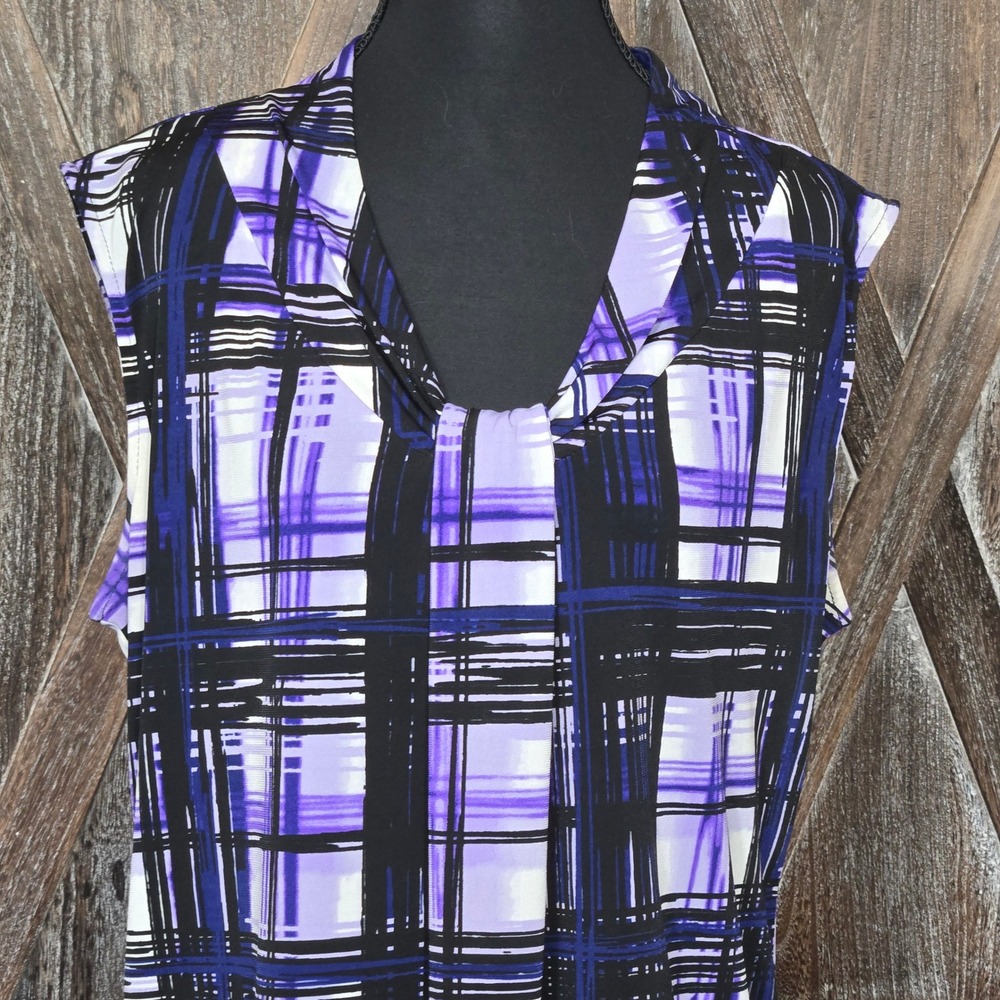 Danaβ Buchman Purple Plaid Sleeveless Draped Neck Knit Top Womens Large